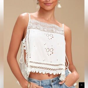 Free people White Lace Trim Women Top